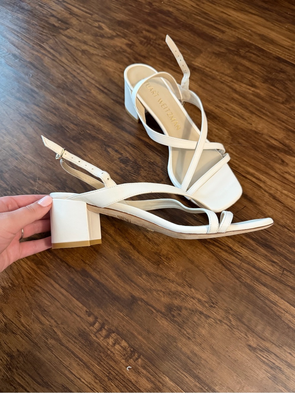 Stuart Weitzman women’s Oasis 50 Block heel sling back Sandals ivory size 9.5 - Picture 3 of 10